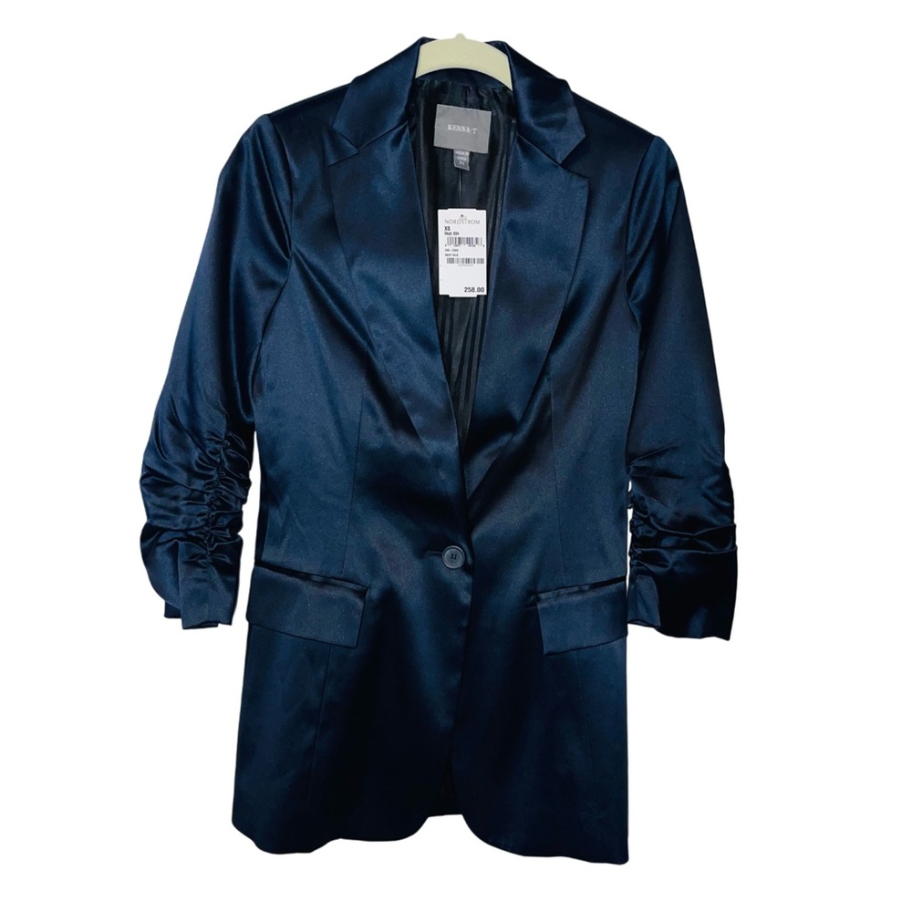 Kenna-T Elegant Navy Silk Women's Blazer